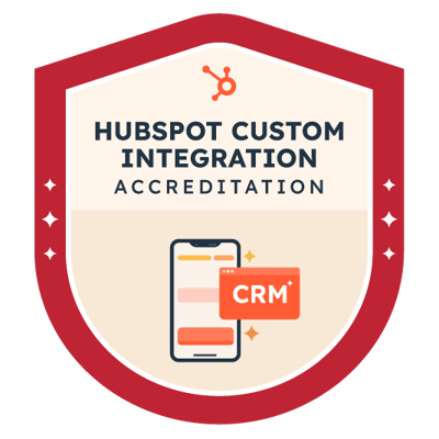 HubSpot badge for Custom Integration Accreditation with phone icon