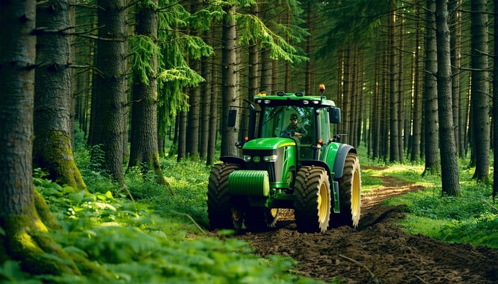 green tractor in a forest