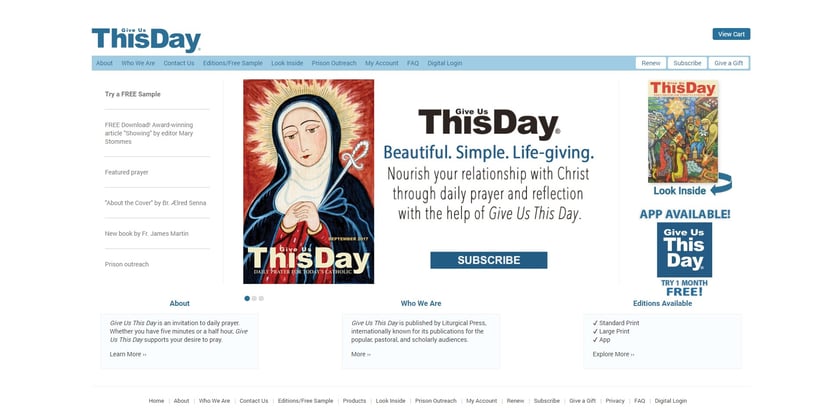 Old Give Us This Day Website Homepage