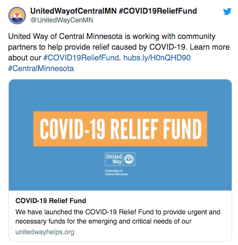 Support the COVID-19 Relief Fund Tweet example two