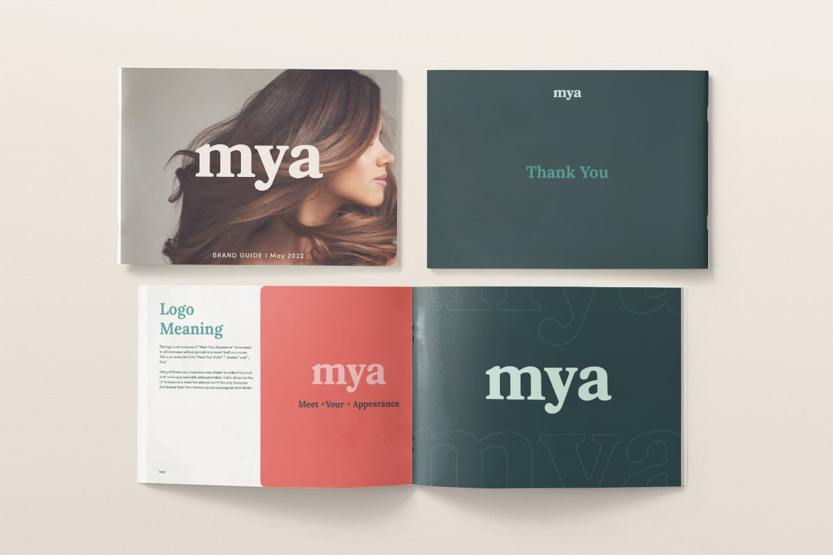 Four pieces of mya branded collateral