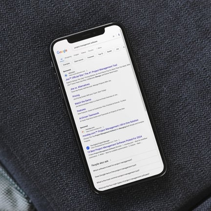 Google search results on an iphone screen. 