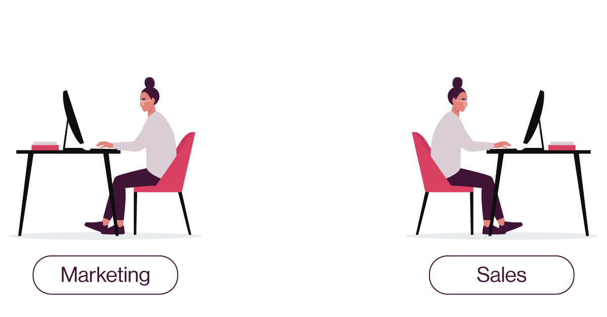 two desks with sales and marketing