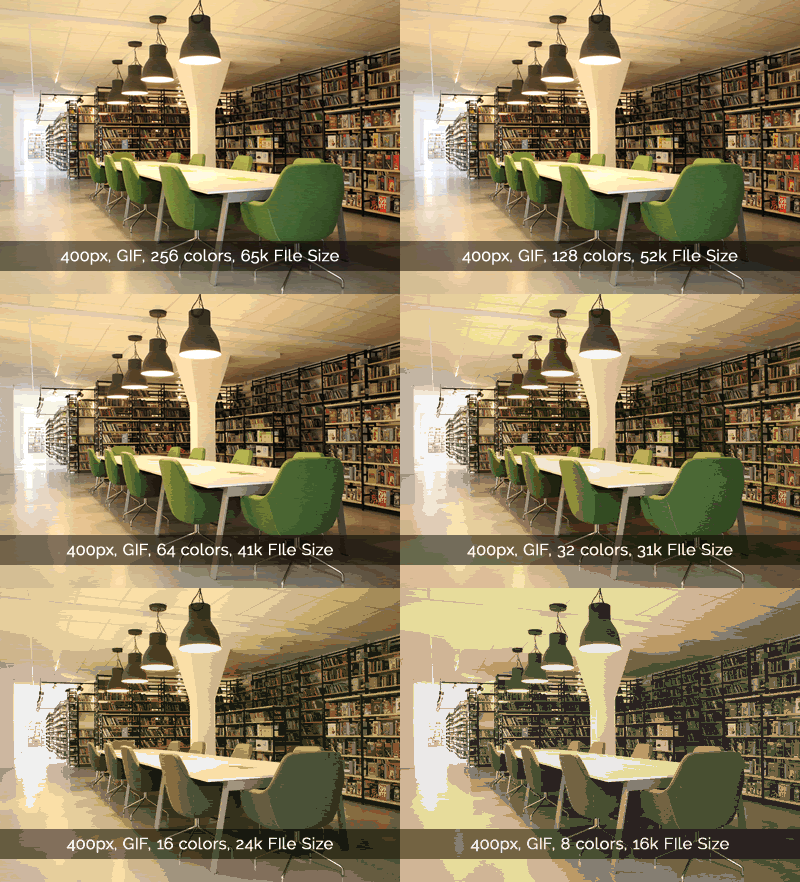 Library with green chairs. Optimize images for SEO - GIF Example.