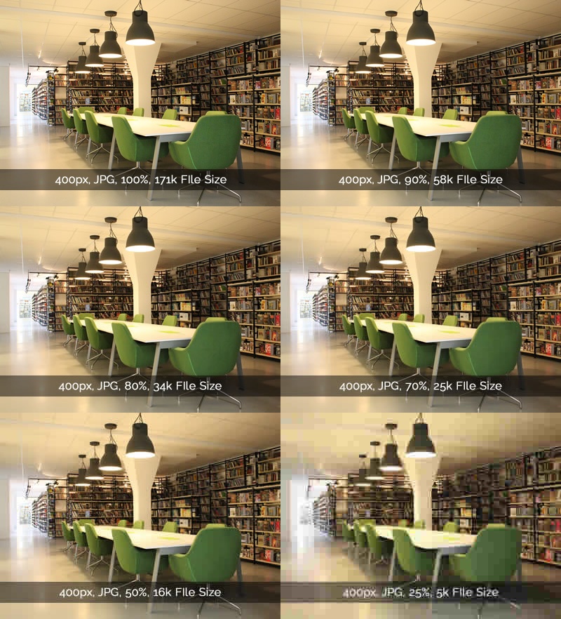 Library with green chairs. Optimize images for SEO - JPG Example.