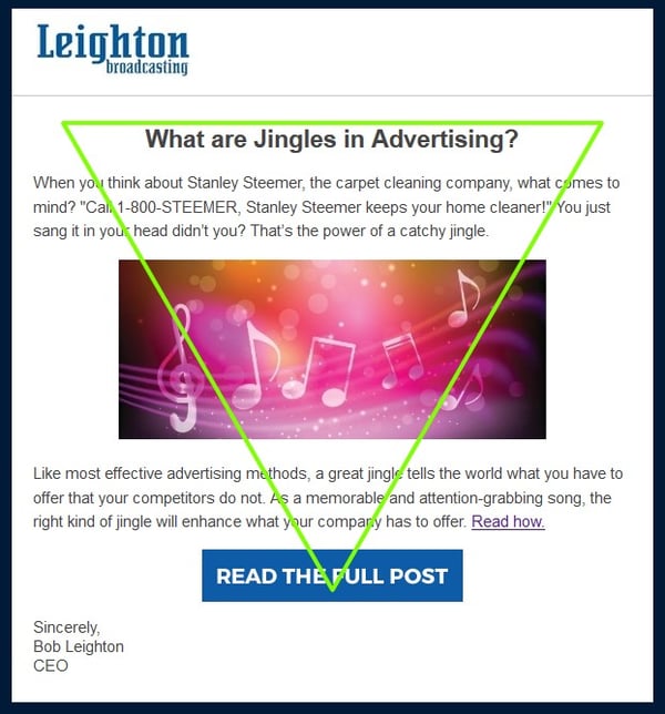 Optimize Your Email Click Through Rate: Example 2, The Inverted Pyramid