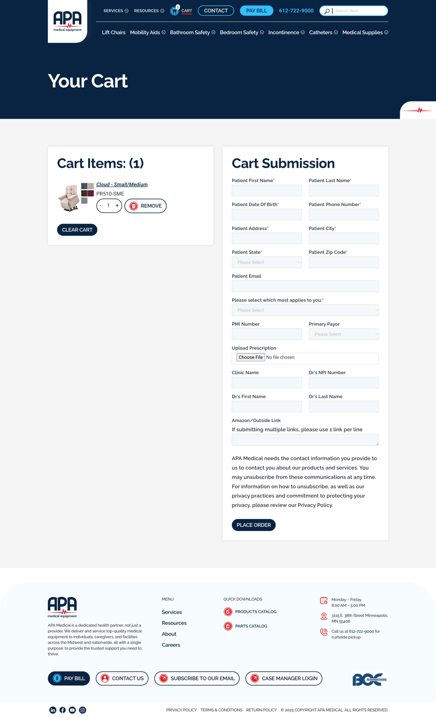 APA Medical Equipment cart page