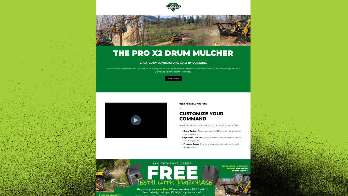 Diamond Mowers ProX2 landing page