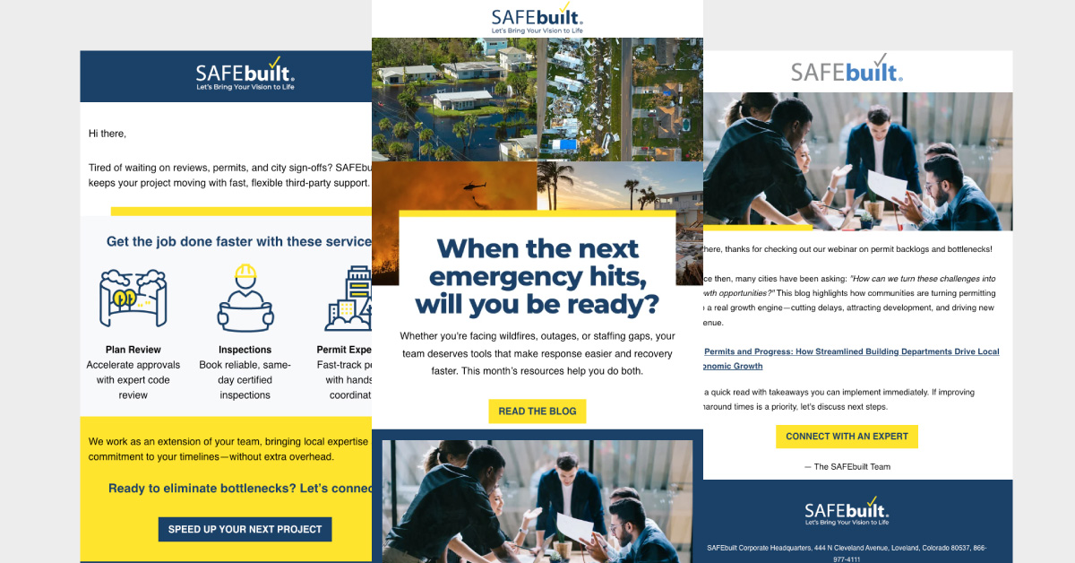 3 examples of SAFEbuilt emails