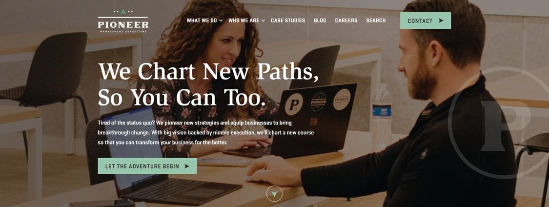 Pioneer Management Consulting website homepage hero
