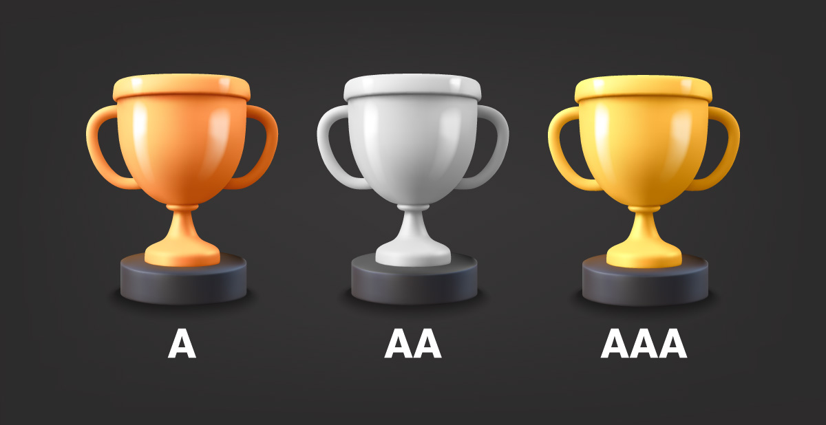 Levels A, AA, AAA represented by trophies.