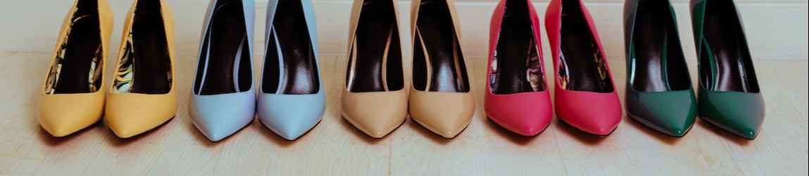 colorful pairs of high heels lined up