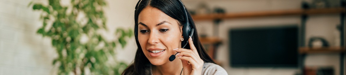 female marketer wearing headset