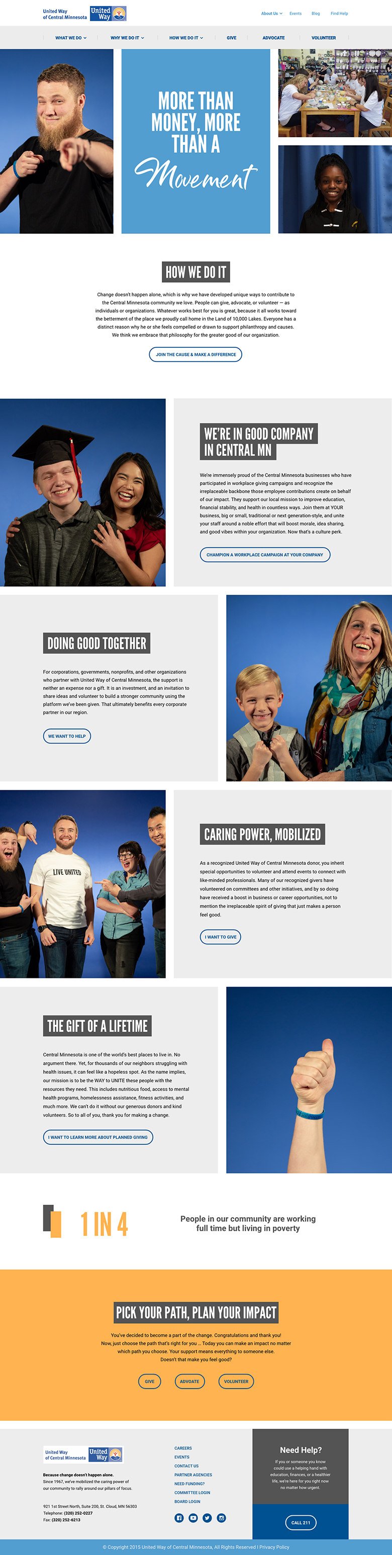 United Way website home page full scroll.