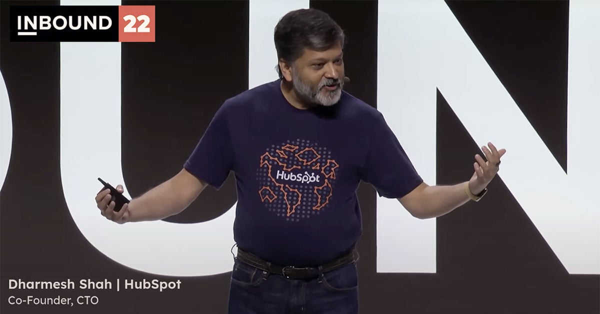 HubSpot co-founder Dharmesh Shah delivering his keynote on community driven growth at inbound 2022
