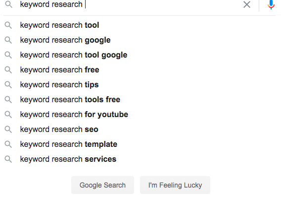 Google search results for keyword research