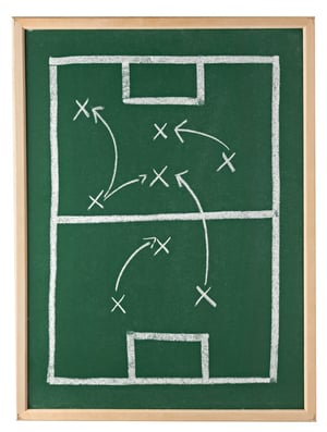 close up of a soccer tactics drawing on chalkboard