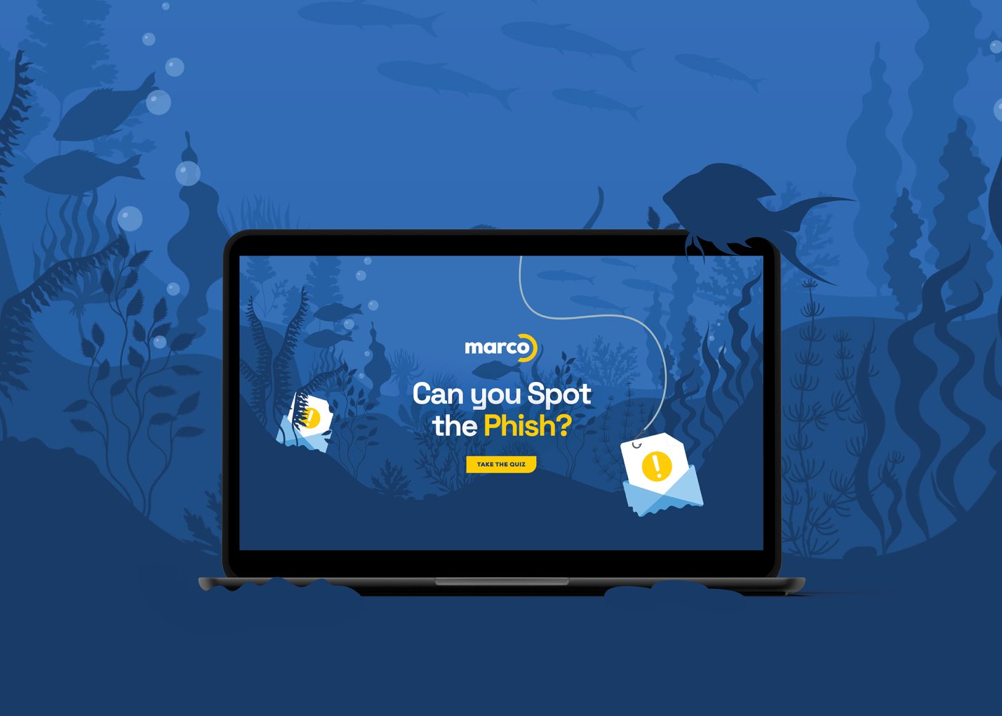 Marco Spot the Phish quick assessment pulled up on computer screen with fish surrounding it.