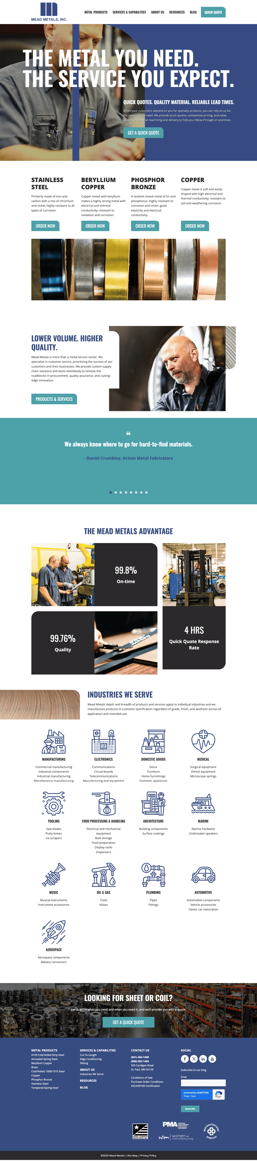 Mead metals home page full scroll.