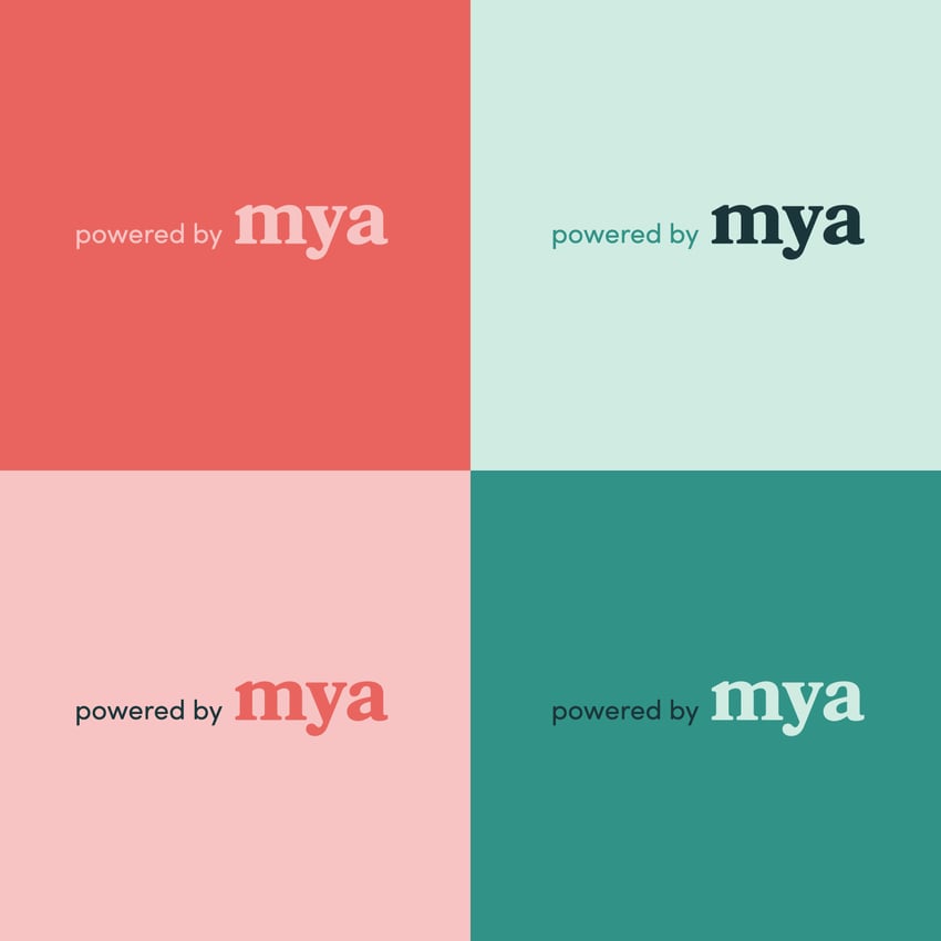 mya logos on different color blocks.