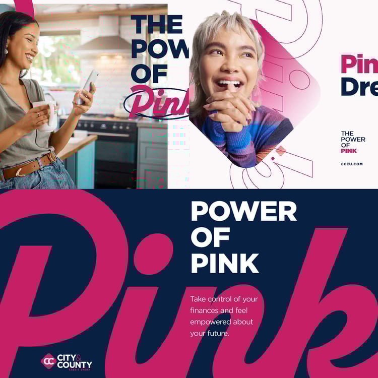 Examples of marketing collateral for CCCU's power of pink campaign.