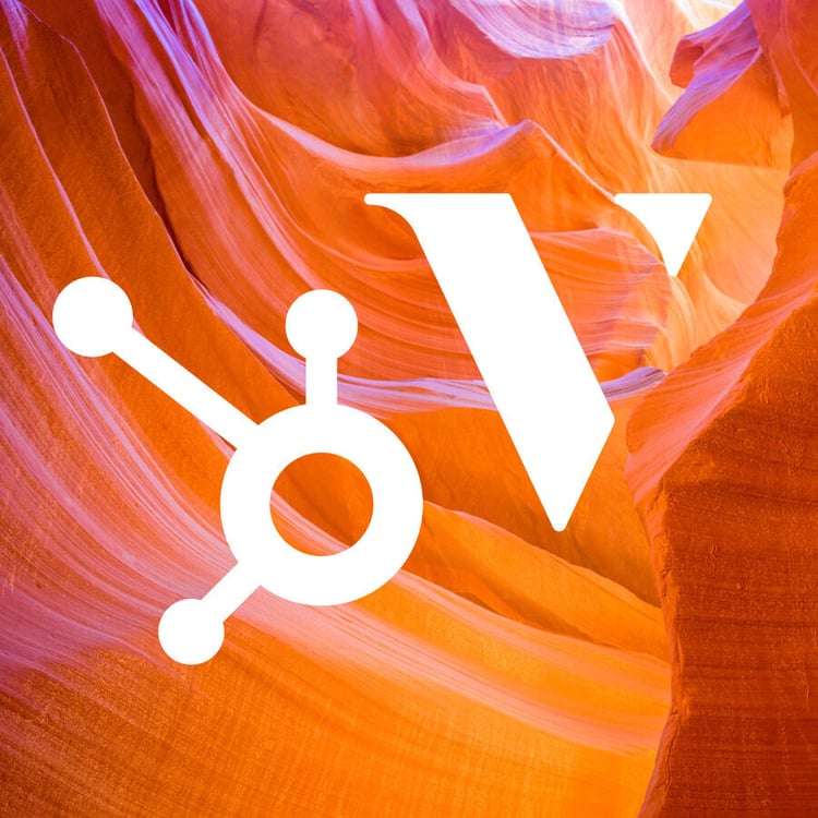 Image of red canyons with HubSpot and Vye branded graphics.