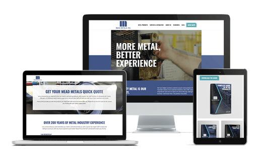 Mead metals website on different-sized computer screens.