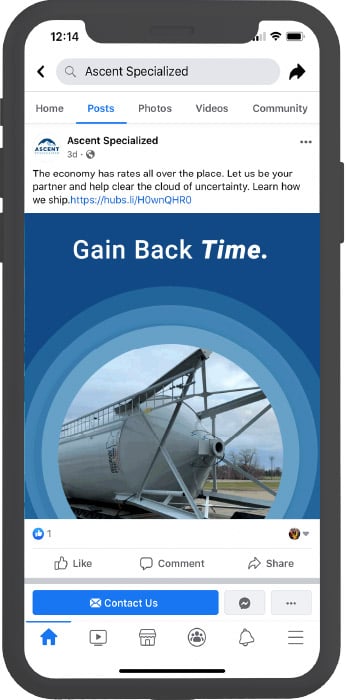 Ascent Specialized Facebook page on mobile phone