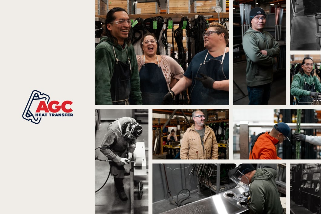 AGC employees in factory photos with logo