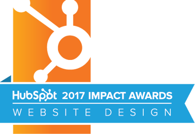 HubSpot graphic with banner for 2017 impact awards, website design.