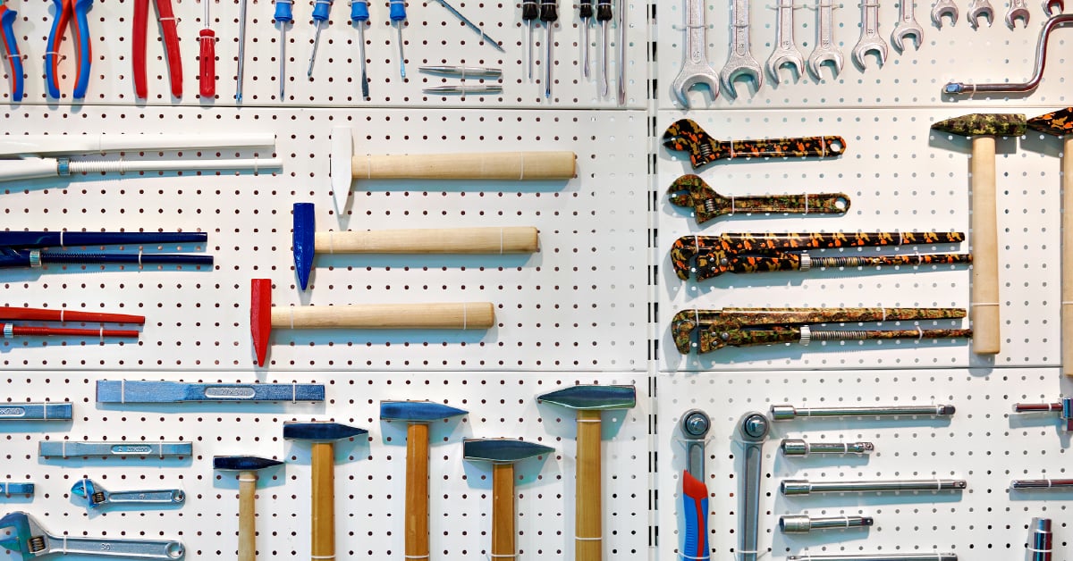 Tools organized on a tool board. 
